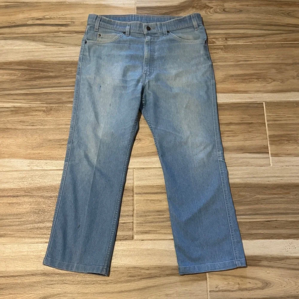 Vtg Levis 393 Movin On Jeans Light Wash Denim Work Pants Cotton Poly Blend 36x30